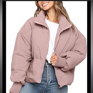 Kyl Rose Dusty Muted Pink Bohemian Feminine Warm Cozy Extra Full Puffer Jacket L